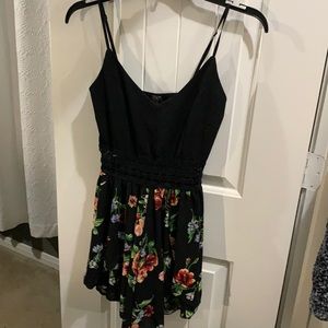 Black floral print romper